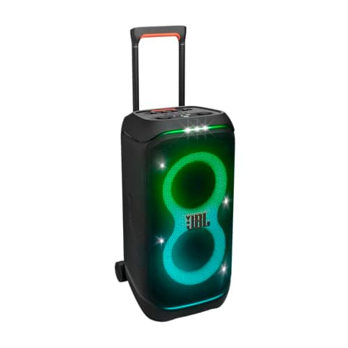 JBL PartyBox Stage 320 - Portable Party Speaker with Telescopic Handle & Wide, Sturdy Wheels, Powerful JBL Pro Sound, Futuristic lightshow, Up to 18 Hours of Play time, Splash Proof