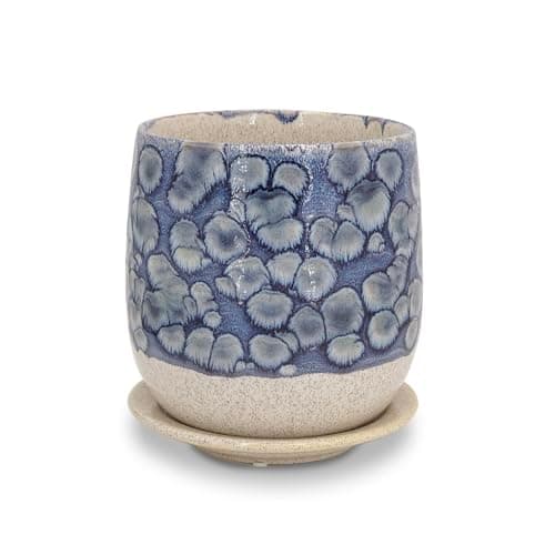 Chralji GIFTWARE 6 in Ceramic Plant Pot with Saucer，Indoor Plant Pot for Plants, Flower Pot with Drainage，Reactive Glaze Blue