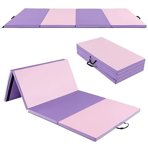 GYMAX Gymnastics Mat, 8 FT x 4 FT x 2 Inches Folding Exercise Mat w/Carry Handles & Sturdy Stitching Waterproof Cover, Tumbling Mat for Yoga Stretching Martial Arts Home Gym