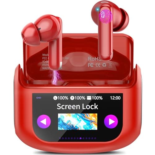 Wireless Earbuds, Bluetooth 5.4 Ear Buds with Multifunctional Touch Screen, 48H HiFi Stereo Headphones, ANC/ENC Noise Cancelling Mic, IPX7 Bluetooth Earbuds with 5 EQ Modes, in Ear Earphones, Red