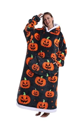Capecage Blanket Hoodie as Birthday Gifts for Women Men, Long Wearable Blanket for Men Women,Cozy Lounge Essential (Pumpkin1)
