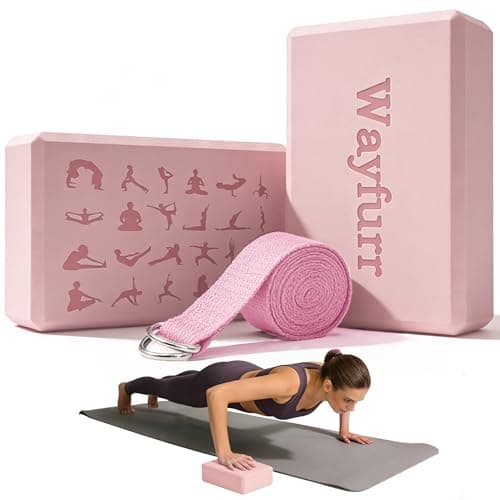 Wayfurr Yoga Blocks Set of 2 with Strap - High-Density Non-Slip Foam Blocks for Women, Bloc Yoga, Bloc de Yoga - Ideal for Yoga, Pilates, Fitness and Stretching 9“x6”x3“ (Pink, 9" x 6" x 3")