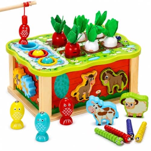 EagleStone 5 in 1 Montessori Wooden Farm Toy for Boys Girls 1 2 3 Years Old