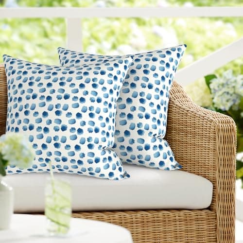 DYTXIII Pack of 2 Outdoor Waterproof Pillow Covers ONLY, 18"x18" Square Decorative Double Printed Throw Pillow Cases for Patio Couch Porch Furniture, Brush Blue